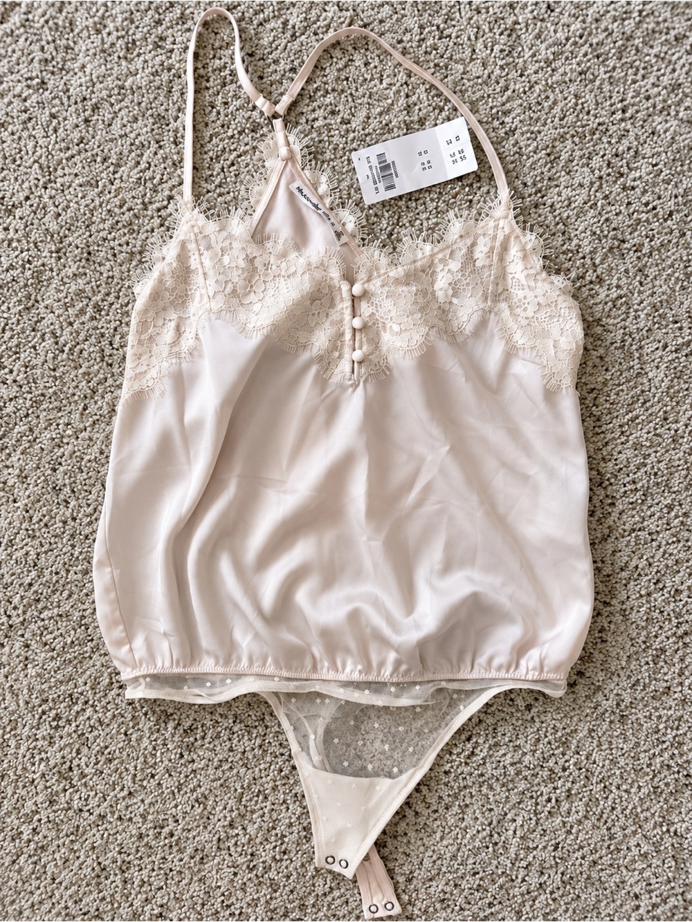 Abercrombie & Fitch Blush Lace-Trim Satin Bodysuit